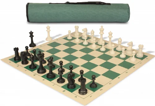 Archer's Bag Master Series Plastic Chess Set Black & Ivory Pieces - Green - Image 1