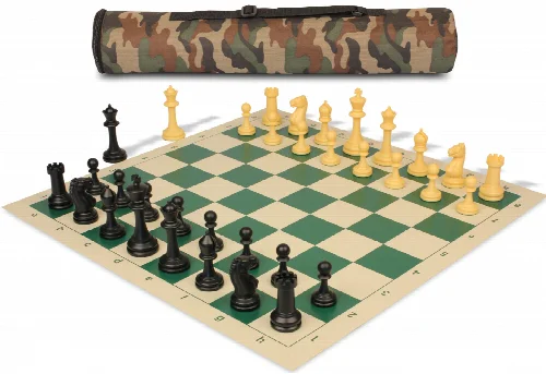 Archer's Bag Master Series Triple Weighted Plastic Chess Set Black & Camel Pieces - Camo - Image 1