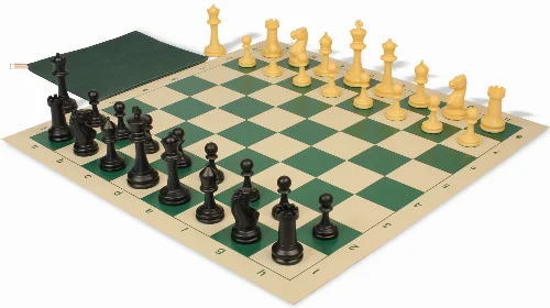 Master Series Classroom Plastic Chess Set Black & Camel Pieces with Vinyl Rollup Board - Green - Image 1