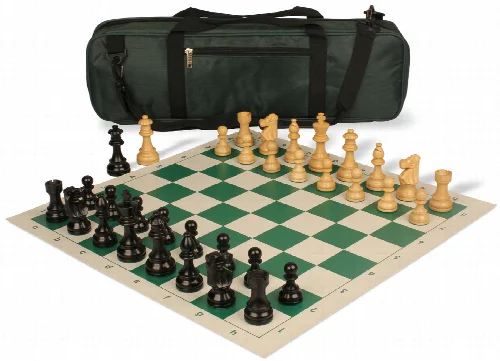 French Lardy Carry-All Chess Set Ebonized & Boxwood Pieces - Green - Image 1