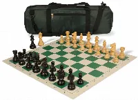 French Lardy Carry-All Chess Set Ebonized & Boxwood Pieces - Green