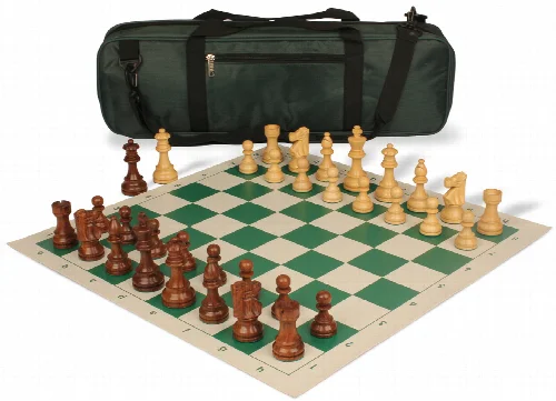 French Lardy Carry-All Chess Set Package Acacia & Boxwood Pieces - Green - Image 1