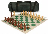 French Lardy Carry-All Chess Set Package Acacia & Boxwood Pieces - Green