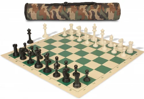 Archer's Bag Master Series Triple Weighted Plastic Chess Set Black & Ivory Pieces - Camo - Image 1