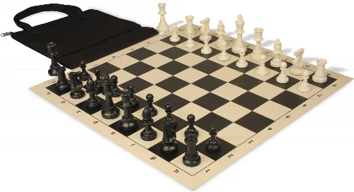 Standard Club Easy-Carry Plastic Chess Set Black & Ivory Pieces with Vinyl Rollup Board - Black - Image 1