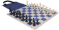 Standard Club Easy-Carry Plastic Chess Set Black & Ivory Pieces with Lightweight Floppy Board - Royal Blue