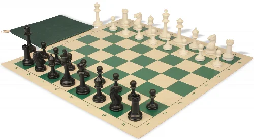 Master Series Classroom Plastic Chess Set Black & Ivory Pieces with Vinyl Rollup Board - Green - Image 1