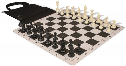 Standard Club Easy-Carry Plastic Chess Set Black & Ivory Pieces with Lightweight Floppy Board - Black - Image 1