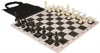 Standard Club Easy-Carry Plastic Chess Set Black & Ivory Pieces with Lightweight Floppy Board - Black