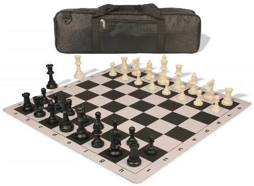 Standard Club Carry-All Plastic Chess Set Black & Ivory Pieces with Lightweight Floppy Board - Black - Image 1