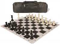 Standard Club Carry-All Plastic Chess Set Black & Ivory Pieces with Lightweight Floppy Board - Black