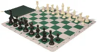 Standard Club Classroom Plastic Chess Set Black & Ivory Pieces with Lightweight Floppy Board - Green