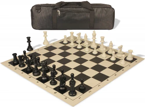Standard Club Carry-All Plastic Chess Set Black & Ivory Pieces with Vinyl Rollup Board - Black - Image 1