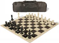 Standard Club Carry-All Plastic Chess Set Black & Ivory Pieces with Vinyl Rollup Board - Black