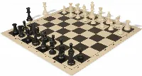 Standard Club Plastic Chess Set Black & Ivory Pieces with Vinyl Rollup Board - Black