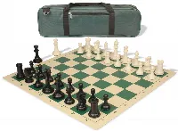 Conqueror Carry-All Plastic Chess Set Black & Ivory Pieces with Vinyl Rollup Board - Green