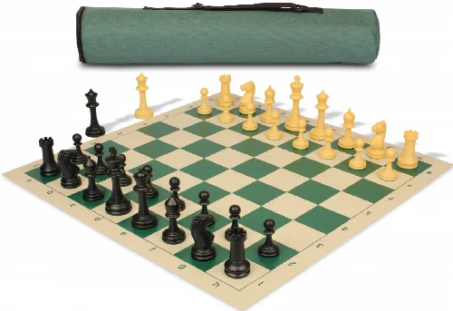 Archer's Bag Master Series Plastic Chess Set Black & Camel Pieces - Green - Image 1