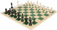 Master Series Triple Weighted Plastic Chess Set Black & Ivory Pieces with Vinyl Rollup Board - Green