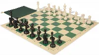 Master Series Classroom Triple Weighted Plastic Chess Set Black & Ivory Pieces with Vinyl Roll-up Board & Bag - Green