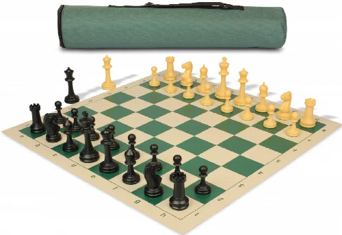 Archer's Bag Master Series Triple Weighted Plastic Chess Set Black & Camel Pieces - Green - Image 1
