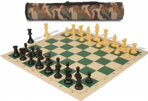 Archer's Bag Standard Club Plastic Chess Set Black & Camel Pieces - Camo - Image 1
