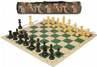 Archer's Bag Standard Club Plastic Chess Set Black & Camel Pieces - Camo