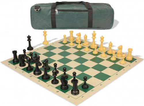 Master Series Carry-All Plastic Chess Set Black & Camel Pieces with Vinyl Rollup Board - Green - Image 1