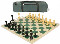 Master Series Carry-All Plastic Chess Set Black & Camel Pieces with Vinyl Rollup Board - Green