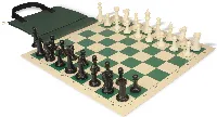 Executive Easy-Carry Plastic Chess Set Black & Ivory Pieces with Vinyl Rollup Board - Green