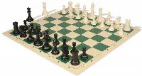 Conqueror Plastic Chess Set Black & Ivory Pieces with Rollup Board - Green