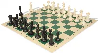 Executive Plastic Chess Set Black & Ivory Pieces with Vinyl Roll-up Board - Green