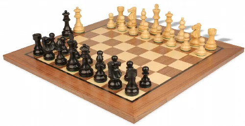 French Lardy Staunton Chess Set Ebonized & Boxwood Pieces with Classic Walnut Board - 3.25" King - Image 1