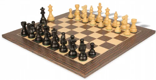 French Lardy Staunton Chess Set Ebonized & Boxwood Pieces with Tiger Ebony Deluxe Chess Board - 3.25" King - Image 1