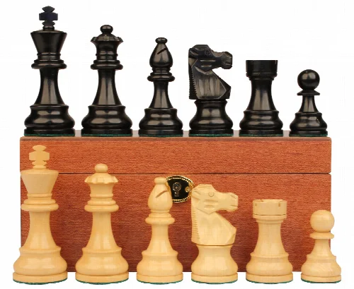 French Lardy Staunton Chess Set Ebonized & Boxwood Pieces with Mahogany Chess Box - 3.25" King - Image 1