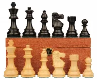 French Lardy Staunton Chess Set Ebonized & Boxwood Pieces with Mahogany Chess Box - 3.25" King