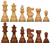 French Lardy Staunton Chess Set with Golden Rosewood & Boxwood Pieces - 3.25" King