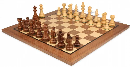 French Lardy Staunton Chess Set Golden Rosewood & Boxwood Pieces with Classic Walnut Board - 3.25" King - Image 1