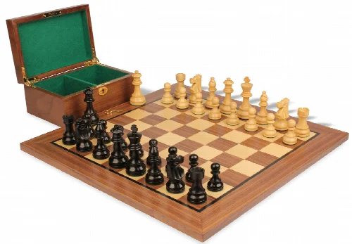 French Lardy Staunton Chess Set Ebonized & Boxwood Pieces with Classic Walnut Board & Box - 3.25" King - Image 1