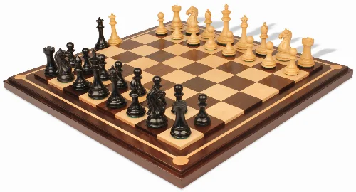 Fierce Knight Staunton Chess Set Ebony & Boxwood Pieces with Walnut Mission Craft Chess Board - 3.5" King - Image 1