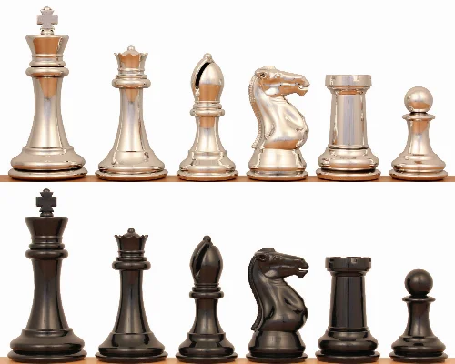 Professional Series Resin Chess Set with Black & Silver Pieces - 4.125" King - Image 1