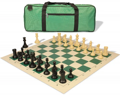 Conqueror Deluxe Carry-All Plastic Chess Set Black & Camel Pieces with Rollup Board - Lime Green - Image 1