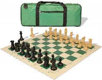 Professional Deluxe Carry-All Plastic Chess Set Black & Camel Pieces with Vinyl Roll-up Board & Bag - Lime Green