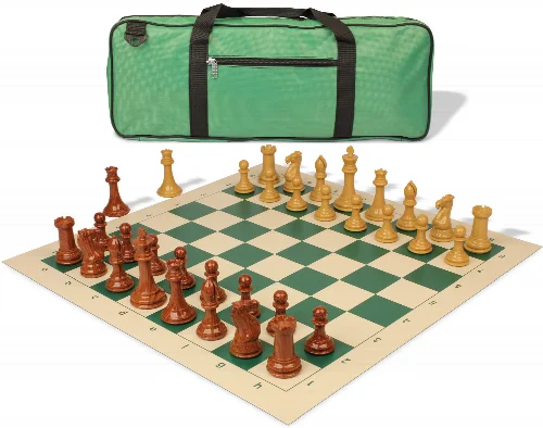 Professional Deluxe Carry-All Plastic Chess Set Wood Grain Pieces with Vinyl Roll-up Board & Bag - Lime Green - Image 1