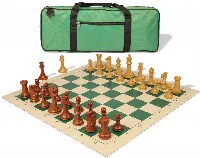 Professional Deluxe Carry-All Plastic Chess Set Wood Grain Pieces with Vinyl Roll-up Board & Bag - Lime Green