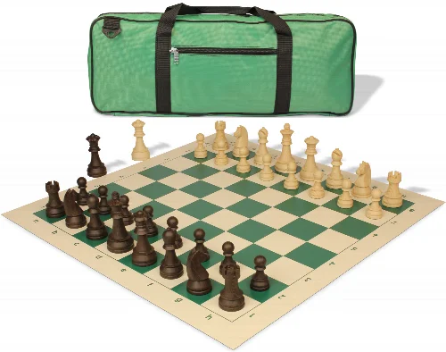 German Knight Deluxe Carry-All Plastic Chess Set Wood Grain Pieces with Vinyl Roll-up Board & Bag - Lime Green - Image 1