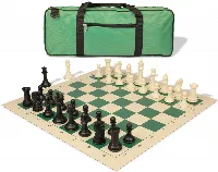 Professional Deluxe Carry-All Plastic Chess Set Black & Ivory Pieces with Vinyl Roll-up Board & Bag - Lime Green