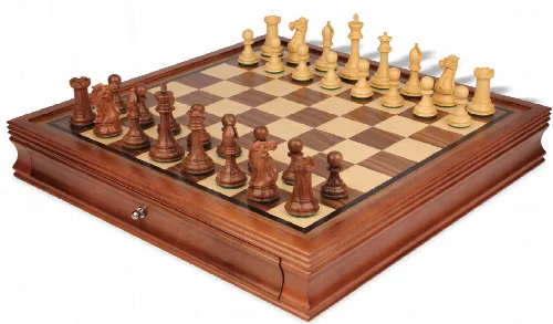 New Exclusive Staunton Chess Set Golden Rosewood & Boxwood Pieces with Walnut Chess Case - 3.5" King - Image 1