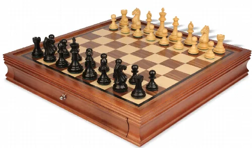 Fierce Knight Staunton Chess Set in Ebony Boxwood & Boxwood with Walnut Chess Case - 3.5" King - Image 1