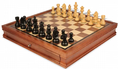 German Knight Staunton Chess Set Ebonized & Boxwood Pieces with Walnut Chess Case - 3.75" King - Image 1