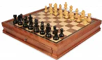 German Knight Staunton Chess Set Ebonized & Boxwood Pieces with Walnut Chess Case - 3.75" King